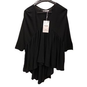 SOLD - Zara Short Sleeve Black Hi Low Tunic